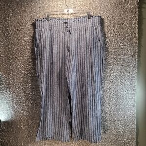 Land n Sea Pull-On Pants Women's Size XL Striped Linen Rayon Blend Wide Leg Crop